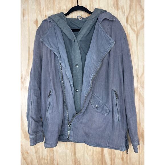 Free People Grunge Gray Double Layer 2-Fer Jacket Coat Snap Zip Pockets Size XS - Picture 3 of 11